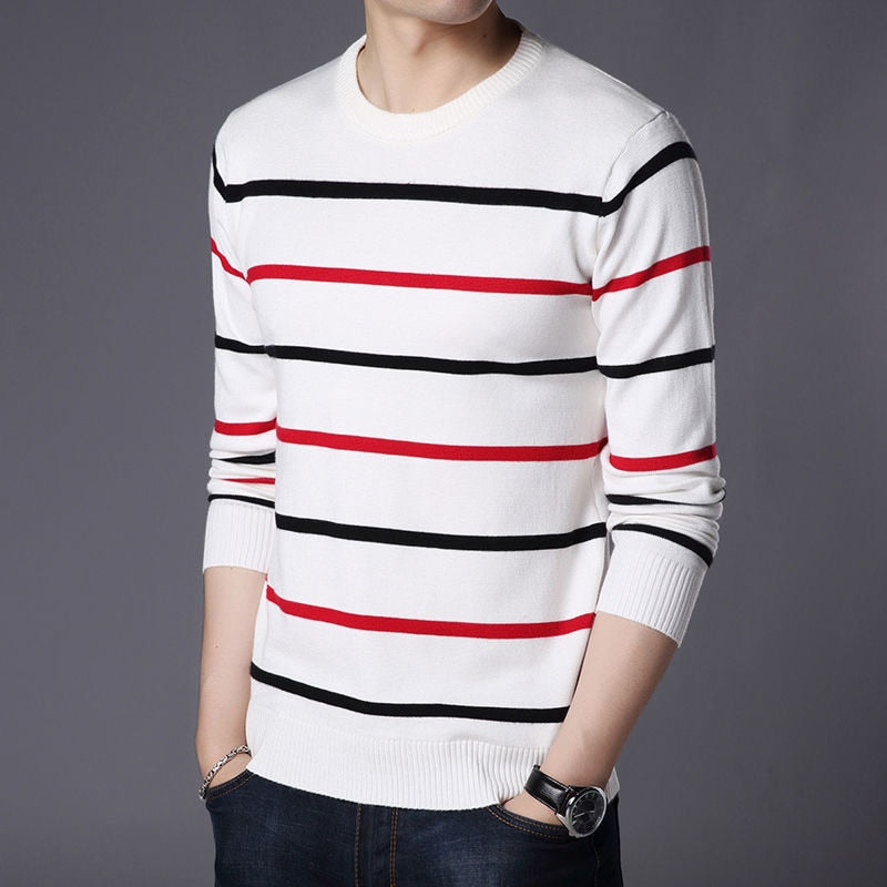 Fashion Striped Cotton Knitted O-Neck Sweater