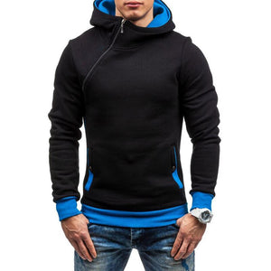 Fashion Solid Color Diagonal Zipper Hoodie