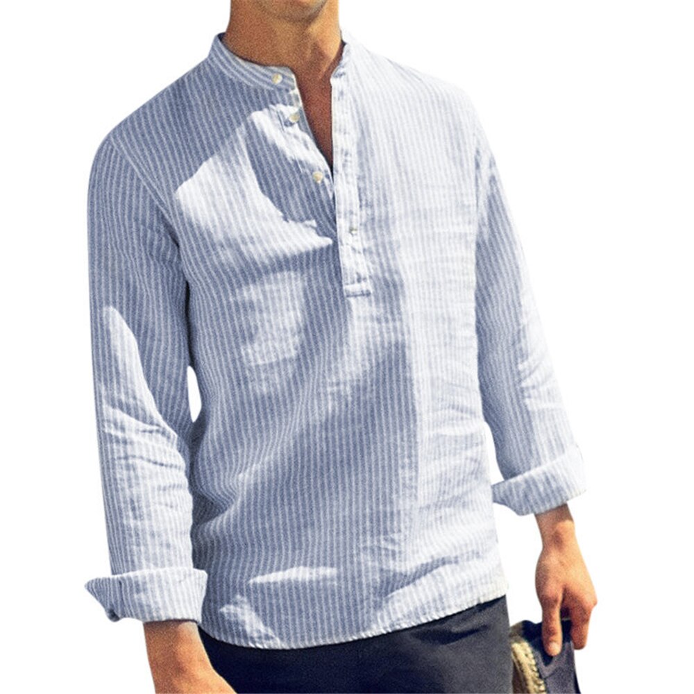 Striped Slim Fit Stand Collar Shirt