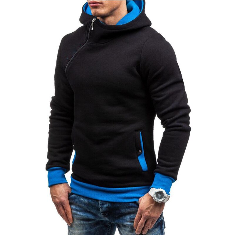 Fashion Solid Color Diagonal Zipper Hoodie