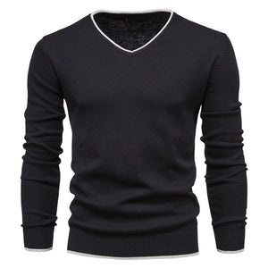 Fashion Solid Color Slim V-Neck Pullover