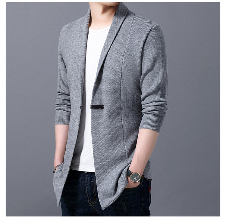 Casual Solid Color Long Single Button Cardigan