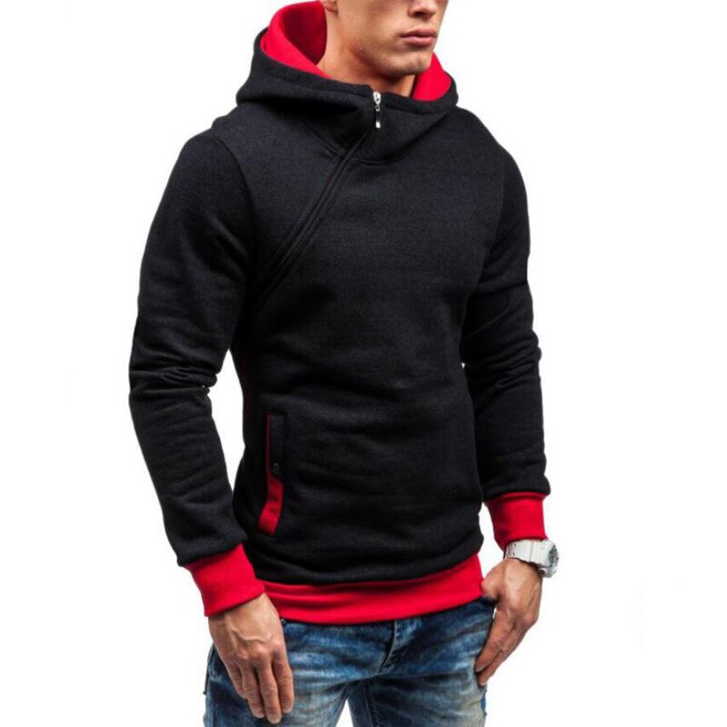 Fashion Solid Color Diagonal Zipper Hoodie