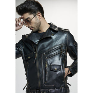 Leather Zipper Black Motorcycle Biker Jacket