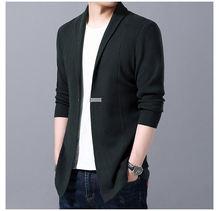 Casual Solid Color Long Single Button Cardigan