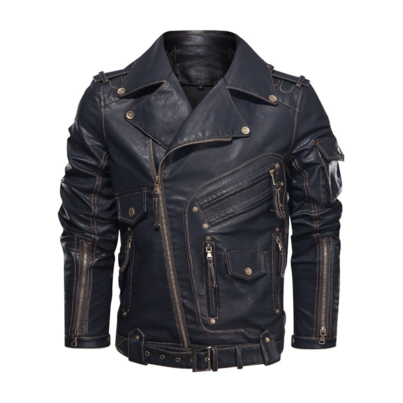 Leather Zipper Black Motorcycle Biker Jacket