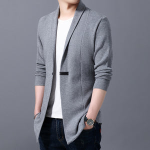 Casual Solid Color Long Single Button Cardigan