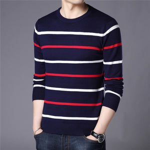 Fashion Striped Cotton Knitted O-Neck Sweater