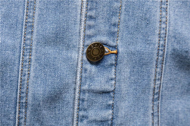 Cotton Denim Buttons Solid Color Jeans Jacket