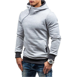 Fashion Solid Color Diagonal Zipper Hoodie