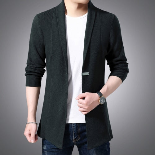 Casual Solid Color Long Single Button Cardigan