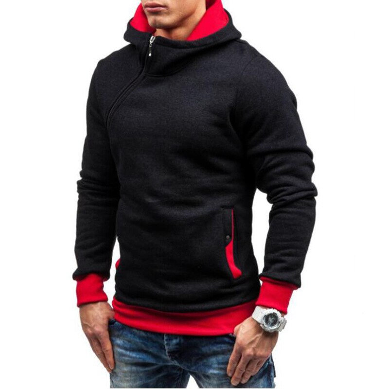 Fashion Solid Color Diagonal Zipper Hoodie