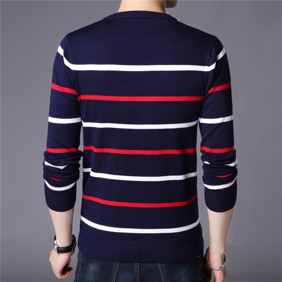 Fashion Striped Cotton Knitted O-Neck Sweater