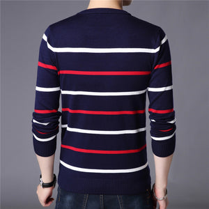 Fashion Striped Cotton Knitted O-Neck Sweater