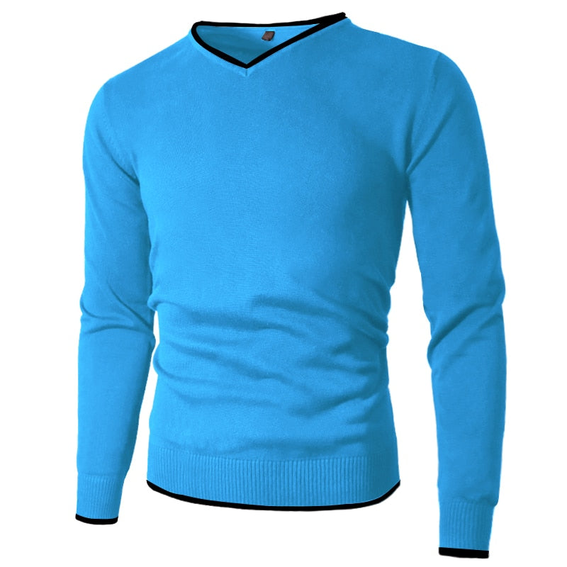 Fashion Solid Color Slim V-Neck Pullover