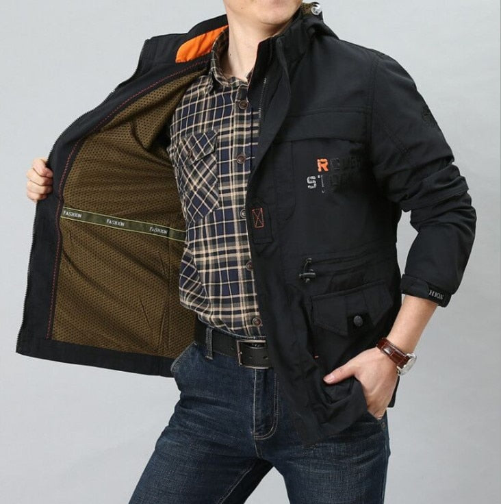 Casual Outwear Hooded Cargo Bomber Jacket