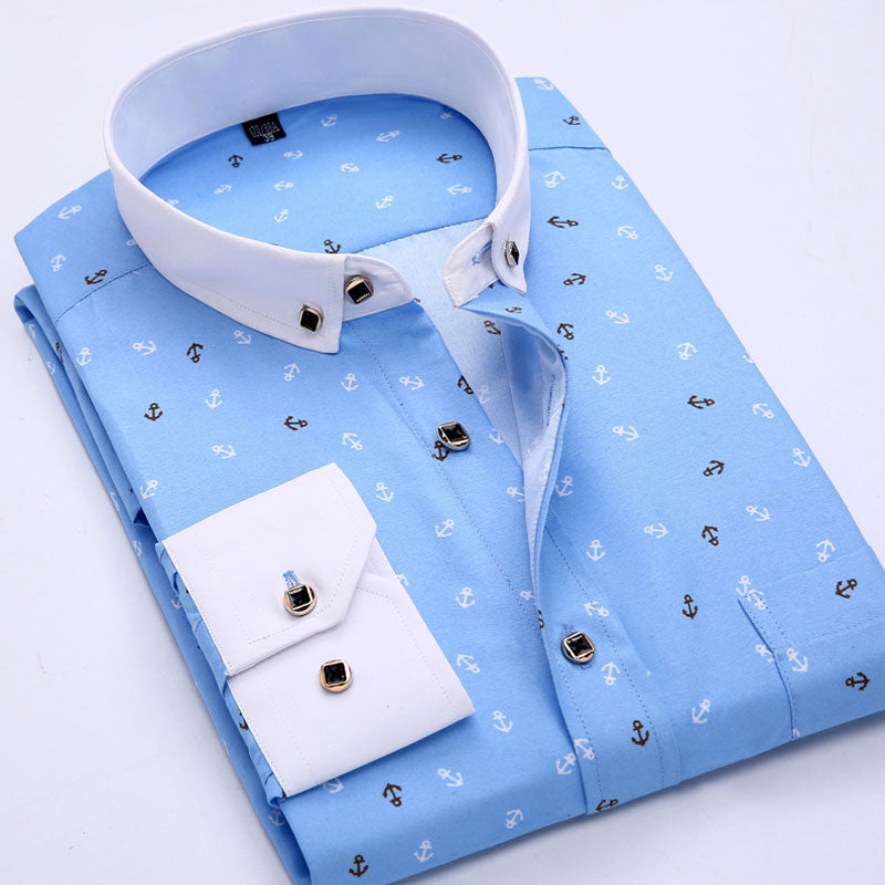 Fashion Printed Floral Long Sleeve Dress Shirt