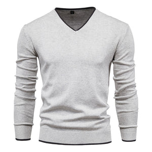 Fashion Solid Color Slim V-Neck Pullover