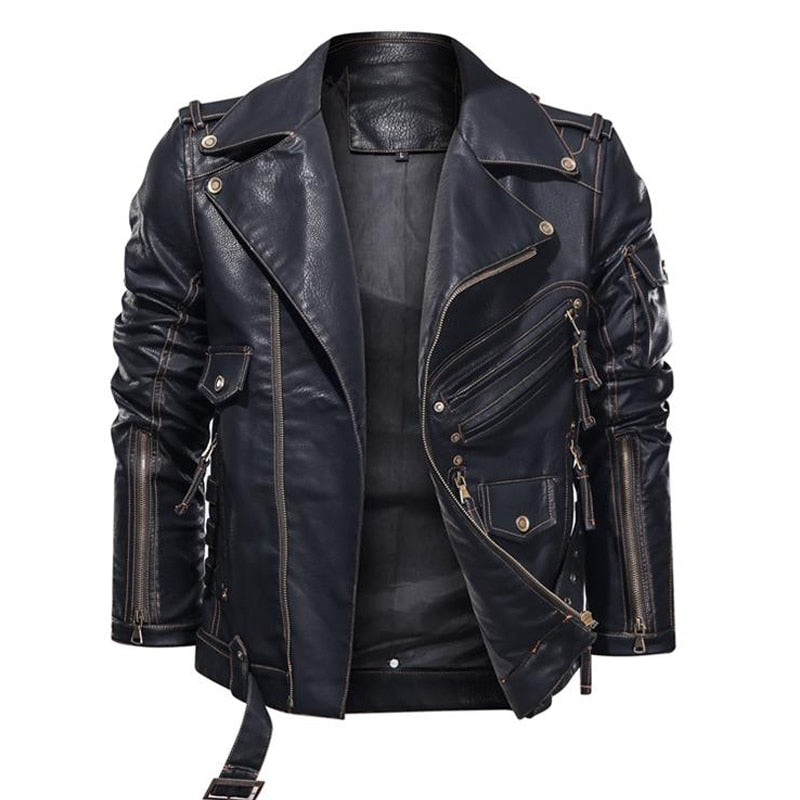 Leather Zipper Black Motorcycle Biker Jacket