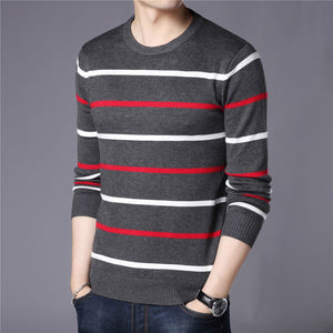 Fashion Striped Cotton Knitted O-Neck Sweater