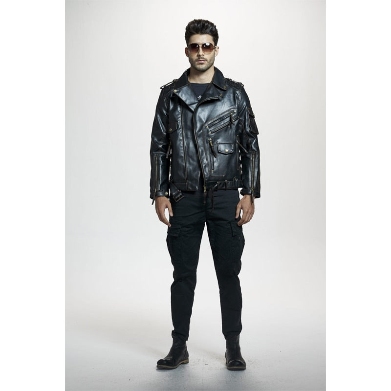 Leather Zipper Black Motorcycle Biker Jacket