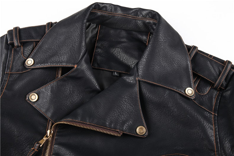 Leather Zipper Black Motorcycle Biker Jacket