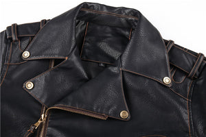 Leather Zipper Black Motorcycle Biker Jacket