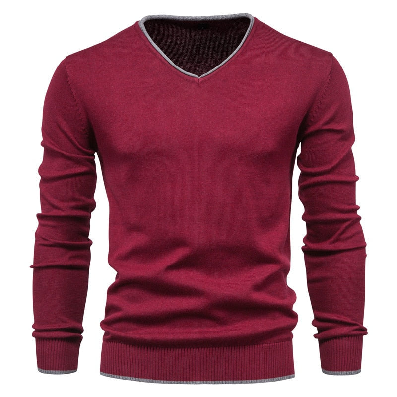 Fashion Solid Color Slim V-Neck Pullover