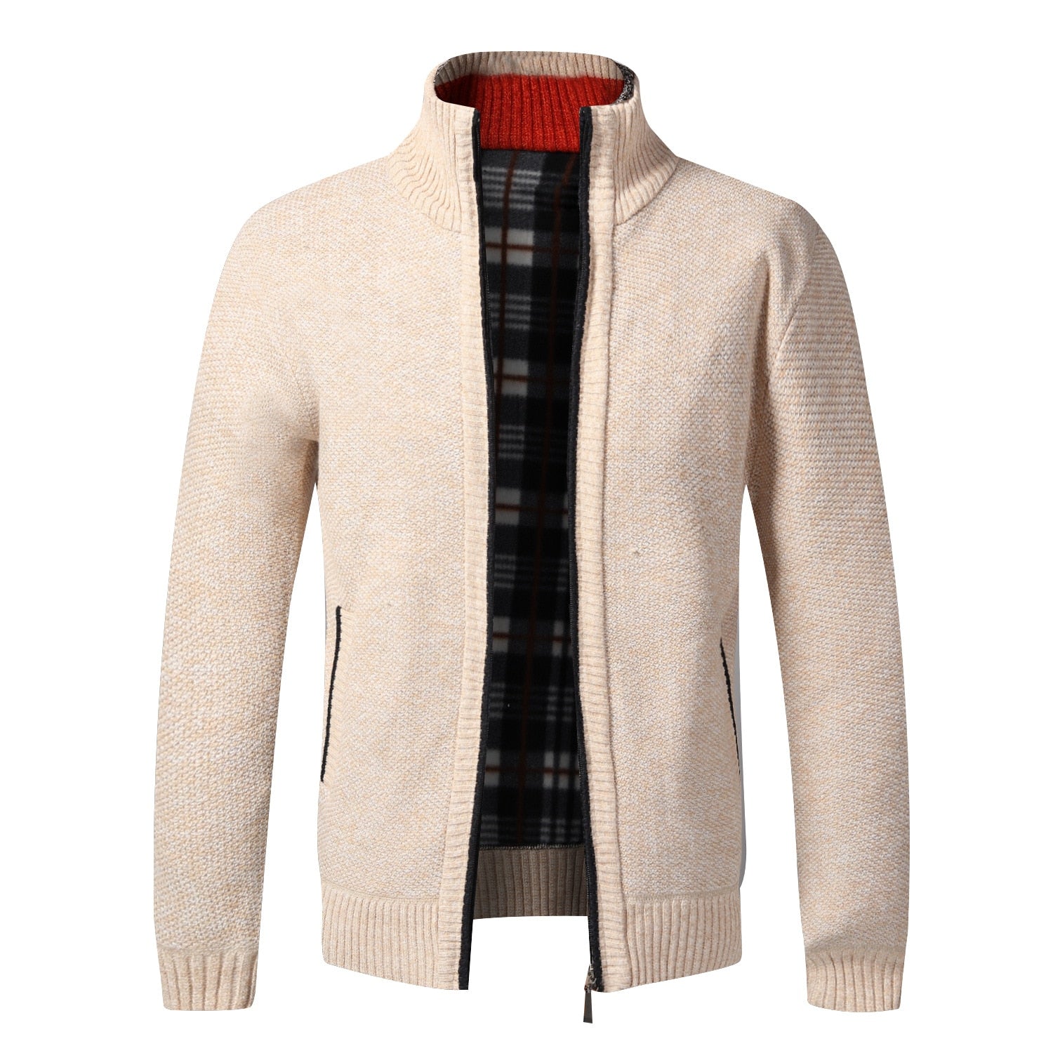 Autumn Winter Fleece Zipper Warm Knitted Cardigan