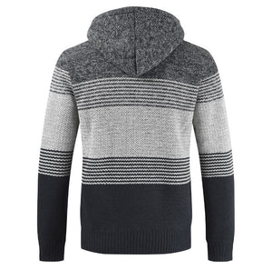 Striped Wool Warm Zipper Fleece Hooded Cardigan