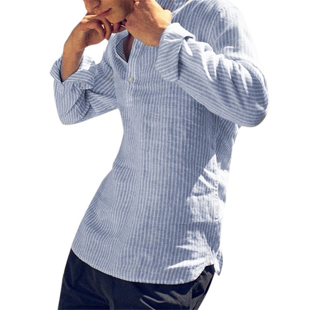 Striped Slim Fit Stand Collar Shirt