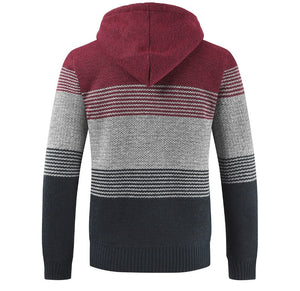 Striped Wool Warm Zipper Fleece Hooded Cardigan