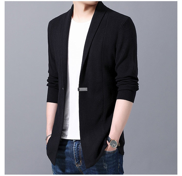 Casual Solid Color Long Single Button Cardigan