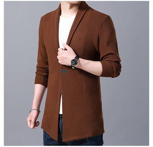 Casual Solid Color Long Single Button Cardigan