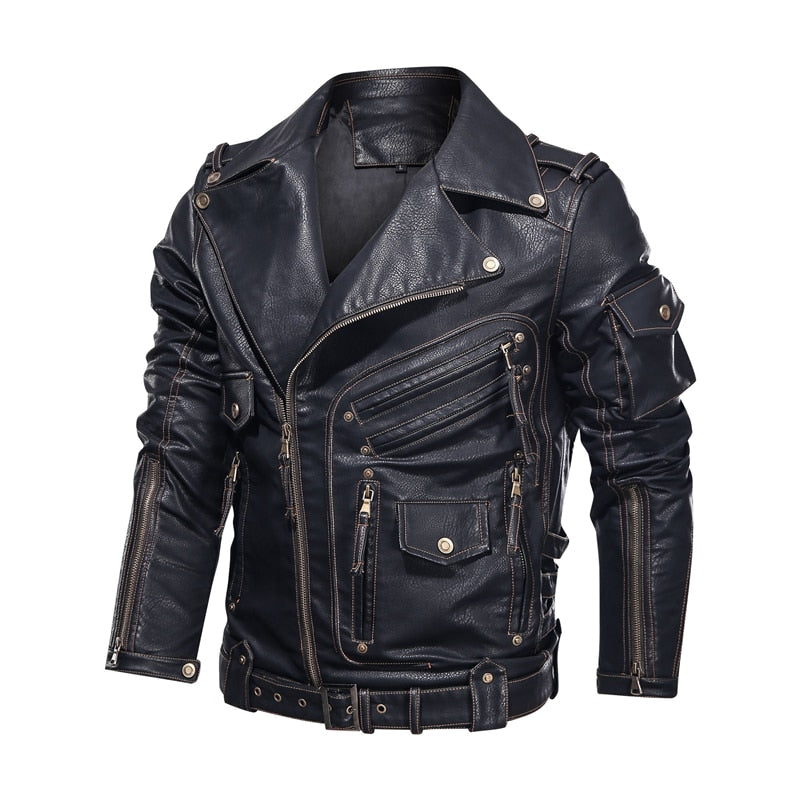 Leather Zipper Black Motorcycle Biker Jacket