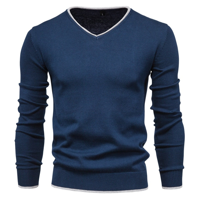 Fashion Solid Color Slim V-Neck Pullover