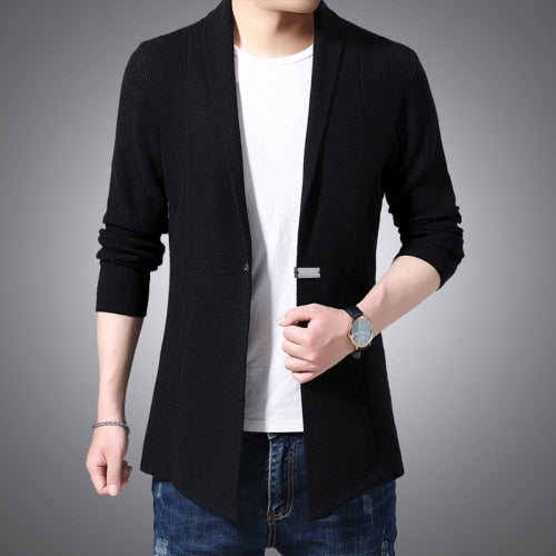 Casual Solid Color Long Single Button Cardigan