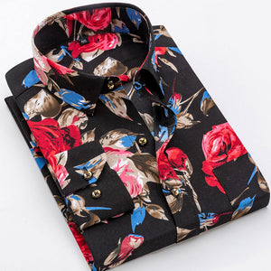 Fashion Printed Floral Long Sleeve Dress Shirt