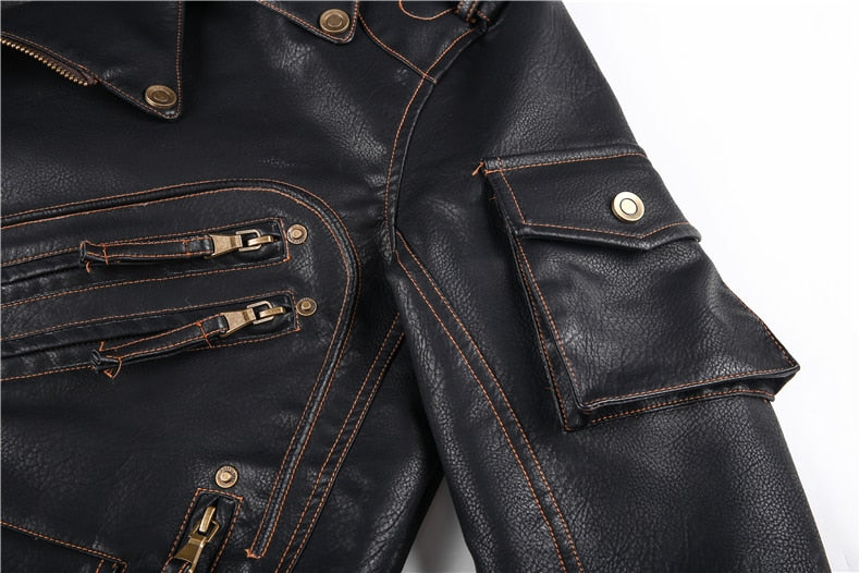 Leather Zipper Black Motorcycle Biker Jacket