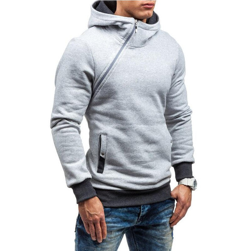 Fashion Solid Color Diagonal Zipper Hoodie