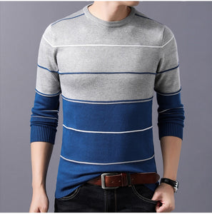 Elastic Striped Slim Fit O-Neck Sweater