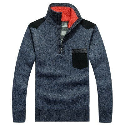 Autumn Winter Stand Collar Zipper Knitted Sweater