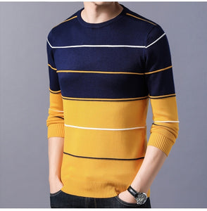 Elastic Striped Slim Fit O-Neck Sweater