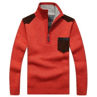 Autumn Winter Stand Collar Zipper Knitted Sweater