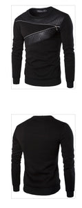 Leather Patchwork Zipper Long Sleeve Sweatshirt