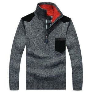 Autumn Winter Stand Collar Zipper Knitted Sweater