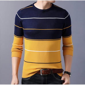 Elastic Striped Slim Fit O-Neck Sweater