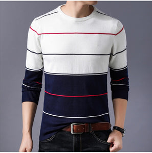 Elastic Striped Slim Fit O-Neck Sweater