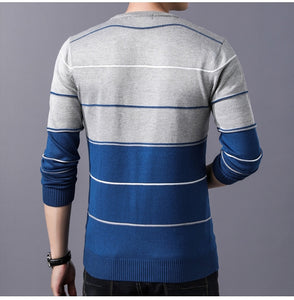 Elastic Striped Slim Fit O-Neck Sweater