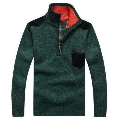 Autumn Winter Stand Collar Zipper Knitted Sweater